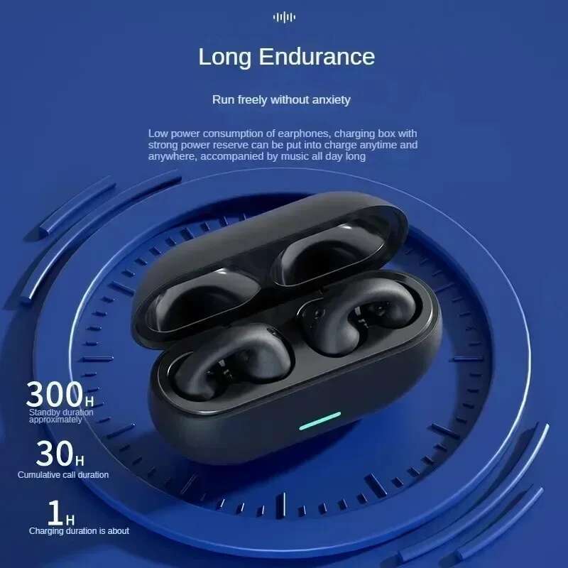 NEW Bluetooth 5.3 Wireless Bone Conduction Headphones T75 Clip Ear Music Noise Canceg Headset HD Call Sports Gaming Earphone