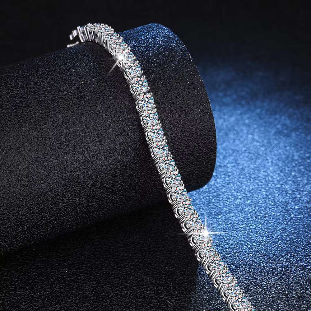 High Quality Platinum Plated Moissanite Tennis Bracelet 3mm 4mm 925 Silver Diamond Link Chain for Women
