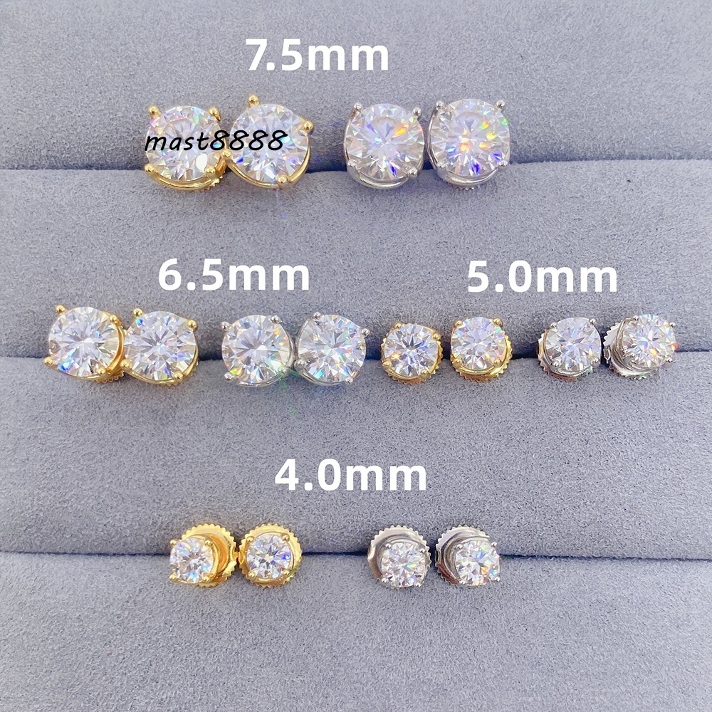 Hot Sale Earring Ear Stud Mini Gold Plated Screw Back Vvs Mens Moissanite Earrings