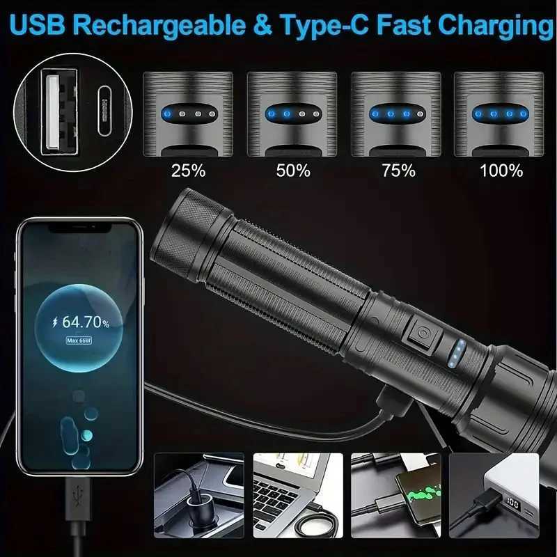 Rechargeable Magnetic LED Flashlight Multi-function Ultra-bright Flashlight 7 Modes With COB Light Telescopic Zoom For CampingW251106