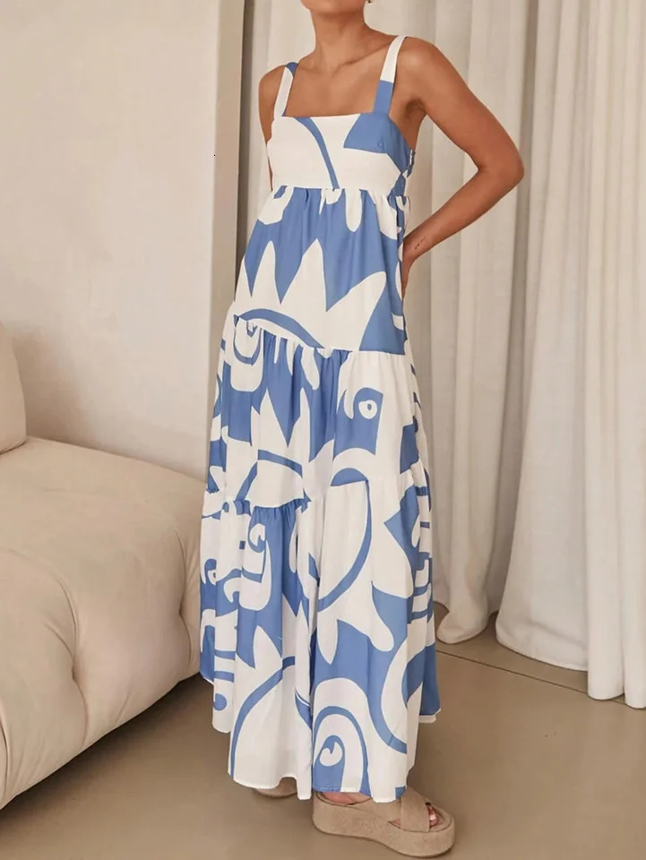 Ladies Spring/Summer Leisure Vacation Casual Printed Dress 250401