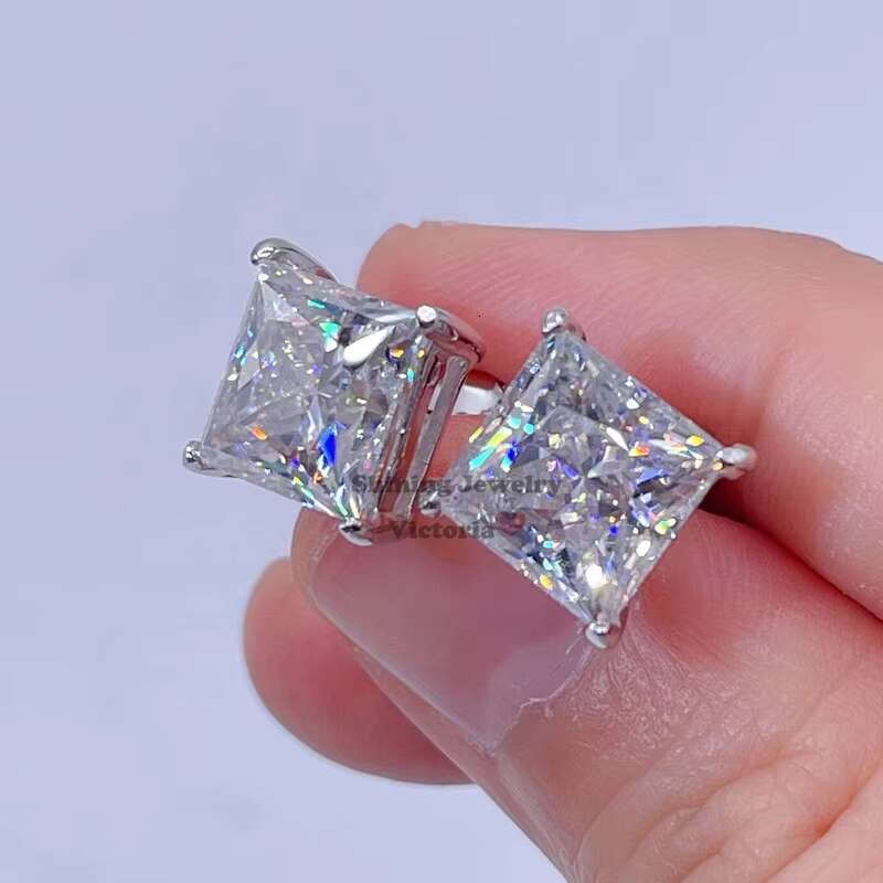 Screw Back Sterling Sier GRA Certidicate VVS D Color Princess Cut Moissanite Earrings