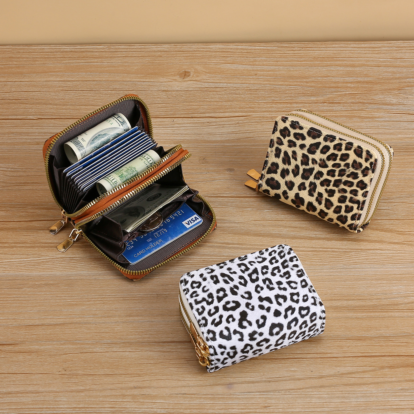 Leopard Print Short Womens Coin Purse High-End Multifunctional Coin Organizer Double Zipper Card Holder 250903