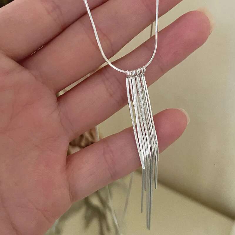 New S Sier Sparkg Long Choker Snake Bone Chain Tassel necklace For Women Simple Party Fine Jewelry Gift Wholesale