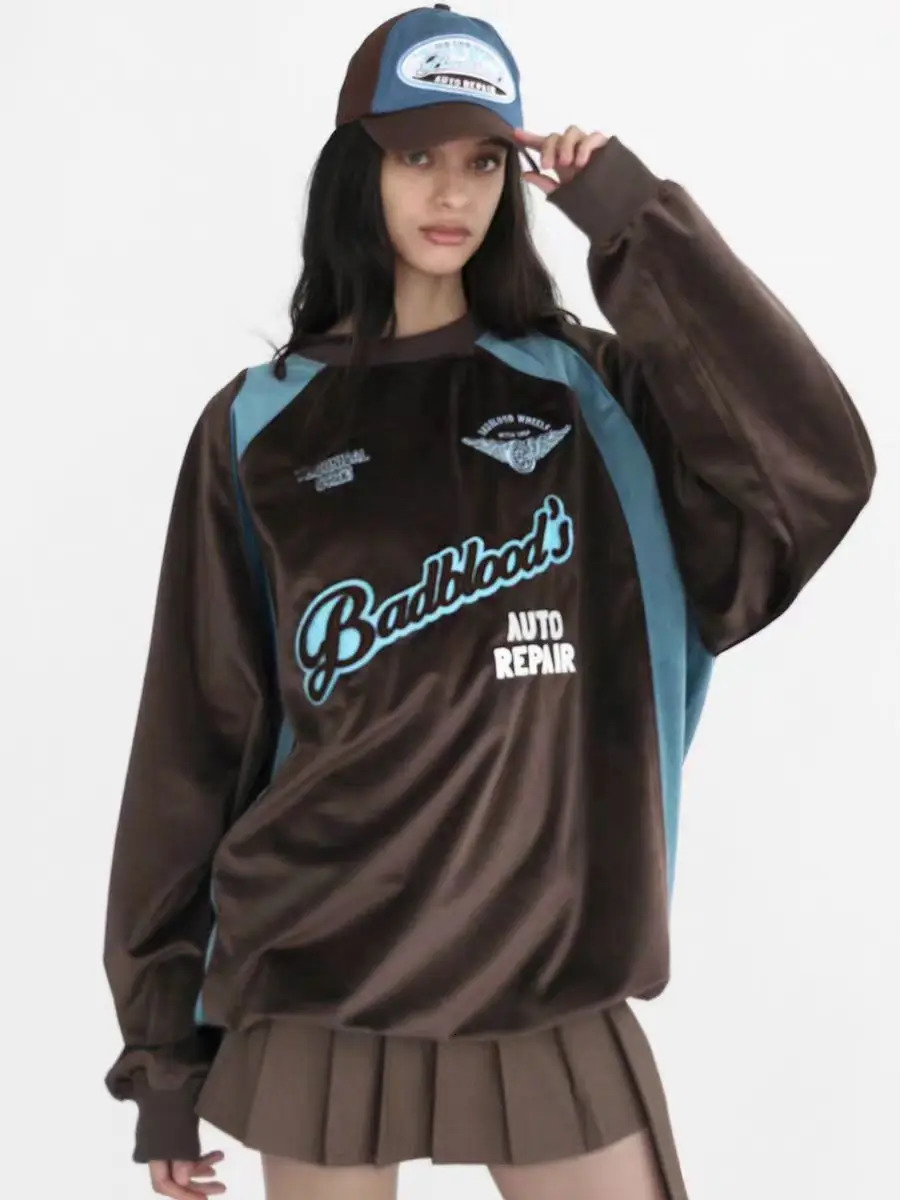 Badblood Velvet Hoodie Embroidered American Retro Color Loose Heat Dissipation Girl Male Female 250403