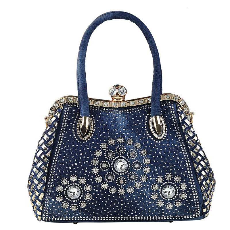 Fashionable Commuting Denim Diamond Inlaid Large Capacity Women's Trendy Single Shoulder Crossbody Bag, Clip Bag