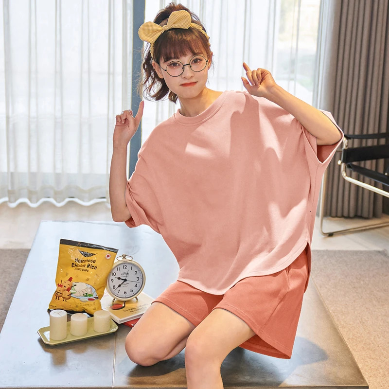 UBAU One Set Women Pajamas Sleepwear Pajama Set Short Sleeve And Shorts Suit Casual Solid Color Homewear Top Shorts 250402
