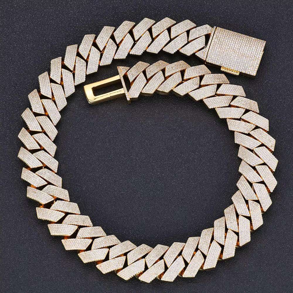 Designer necklace Fine Jewelry 22mm Iced Prong Cuban Link Chain 925 Silver Plated 3 ROW Diamond Cuban Chains Hip Hop Necklace