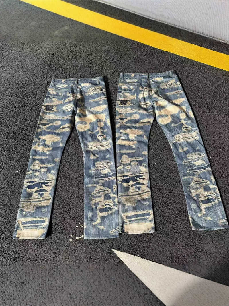 2025 New Printed stone-washed distressed straight-leg wide-leg loose boot-cut jeans C251106