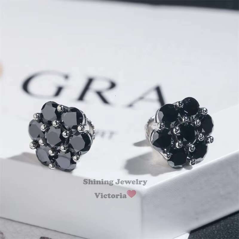 GRA Certificated Pass Diamond Tester Men Earrings 925 Sterling Silver Screw Back Solid Back 15MM Cluster Earrings Studs