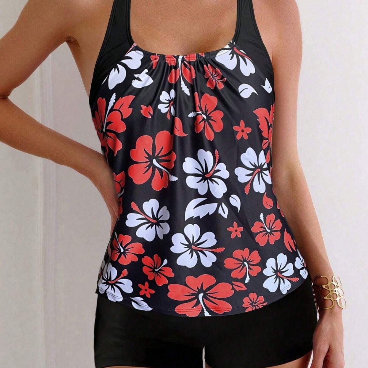 2025 new split for women, conservative and slimming, digital printed flat leg pants swimsuit