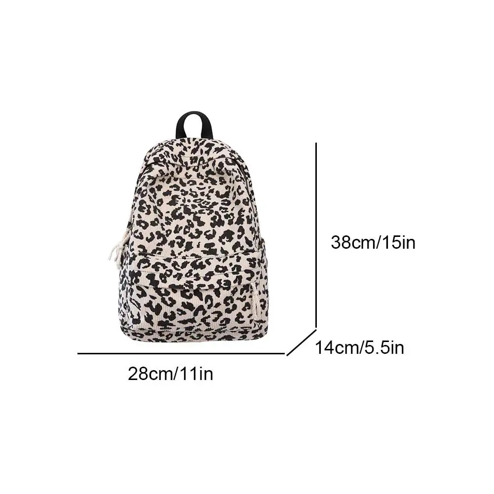 Corduroy Leopard backpack youth school bag multi pocket casual notebook backpack fashionable shoulder bag travel Rucksack 250402
