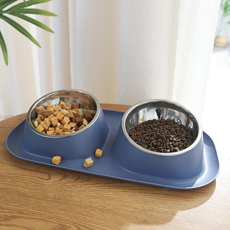 Pet Bowl Stainless Steel Double Pet Feeding Bowl Feeding Rack Tableware Bowl Used for Cat and Dog Accessories Feeding Household Applications 250403