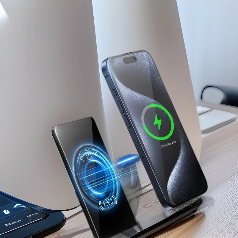 Portable Multi-Functional Wireless Fast Charging Stand for Mobile Phones - Desktop Charger with Four-In-One Functionality