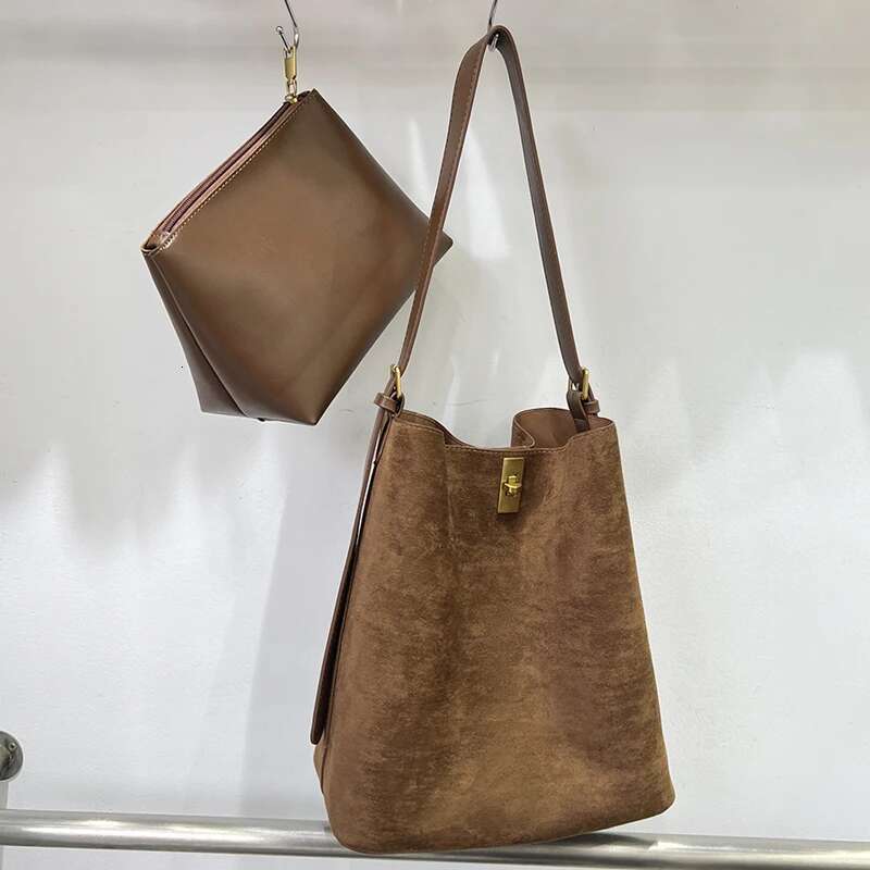 MEDIOW Korean Faux Suede Tote Bags For Women Designer Handbag Purses 2024 New In Lock With Inner Pocket Underarm Shoulder