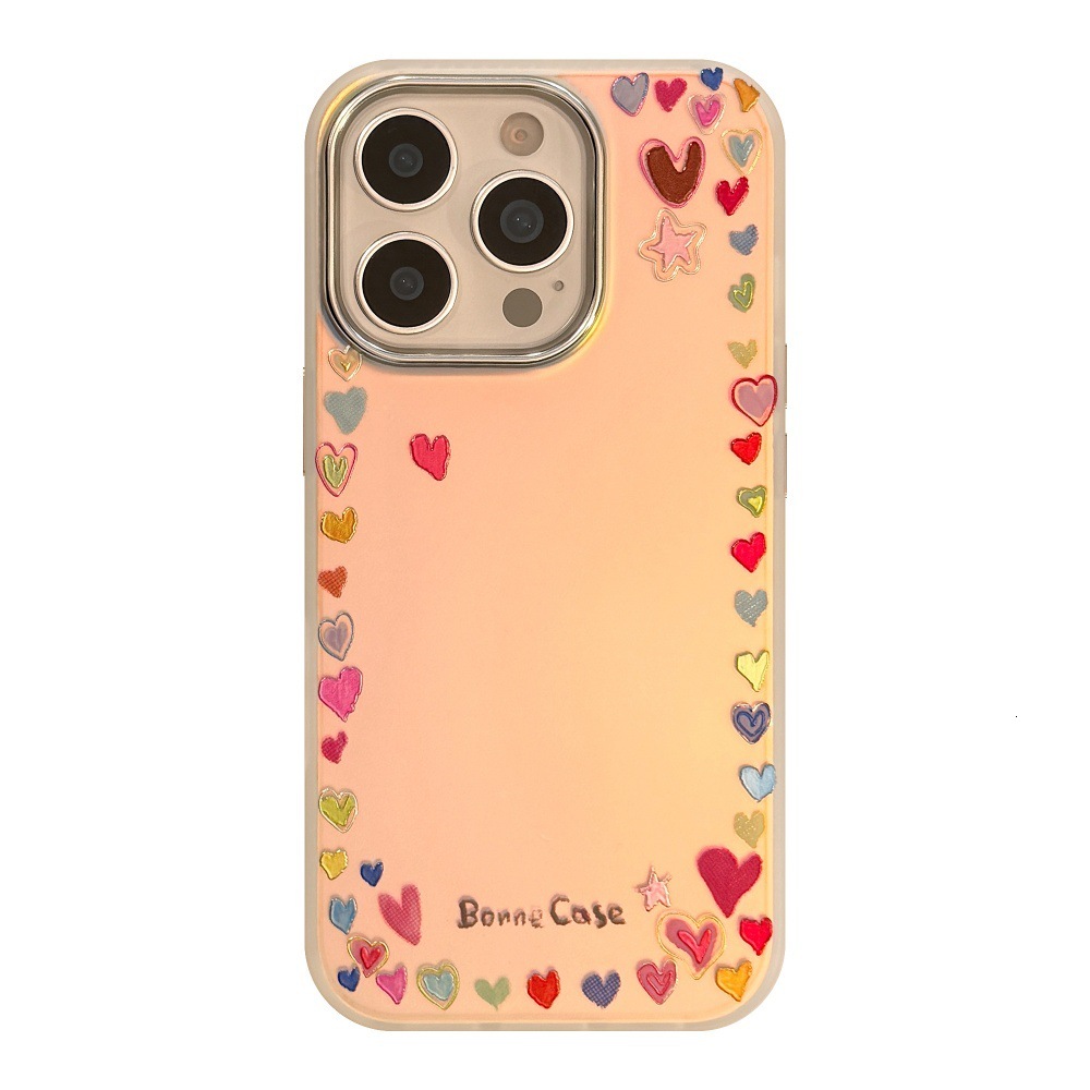 Gilt Circle Colorful Heart Phone Case Compatible with iPhone 17/16 Cartoon Shockproof 15/14 Pro