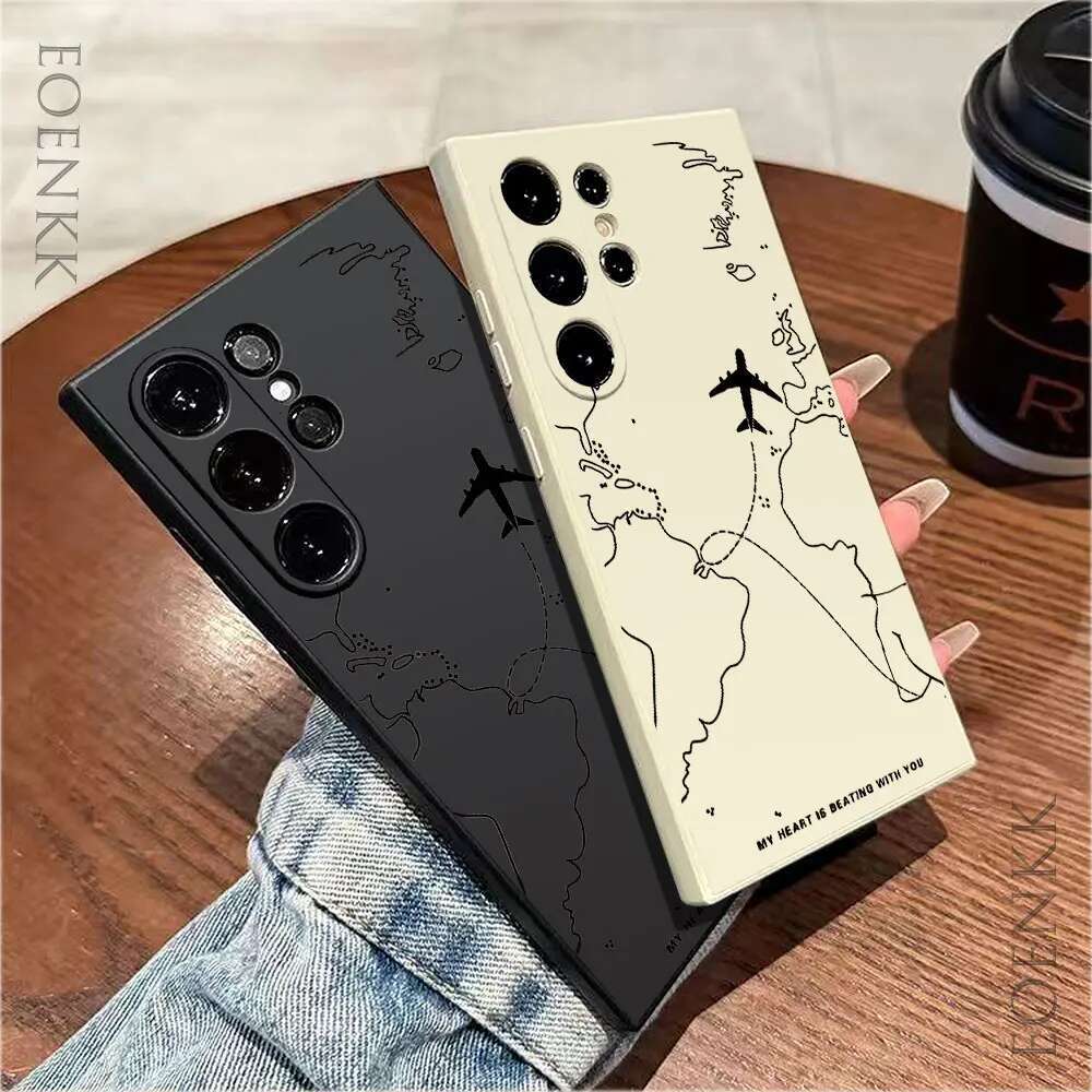 Silica gel Phone Case For Samsung Galaxy S25 S24 S23 S22 S21 S20 Ultra FE Plus Note 10 20 Lite Airplane Route Desian Cover