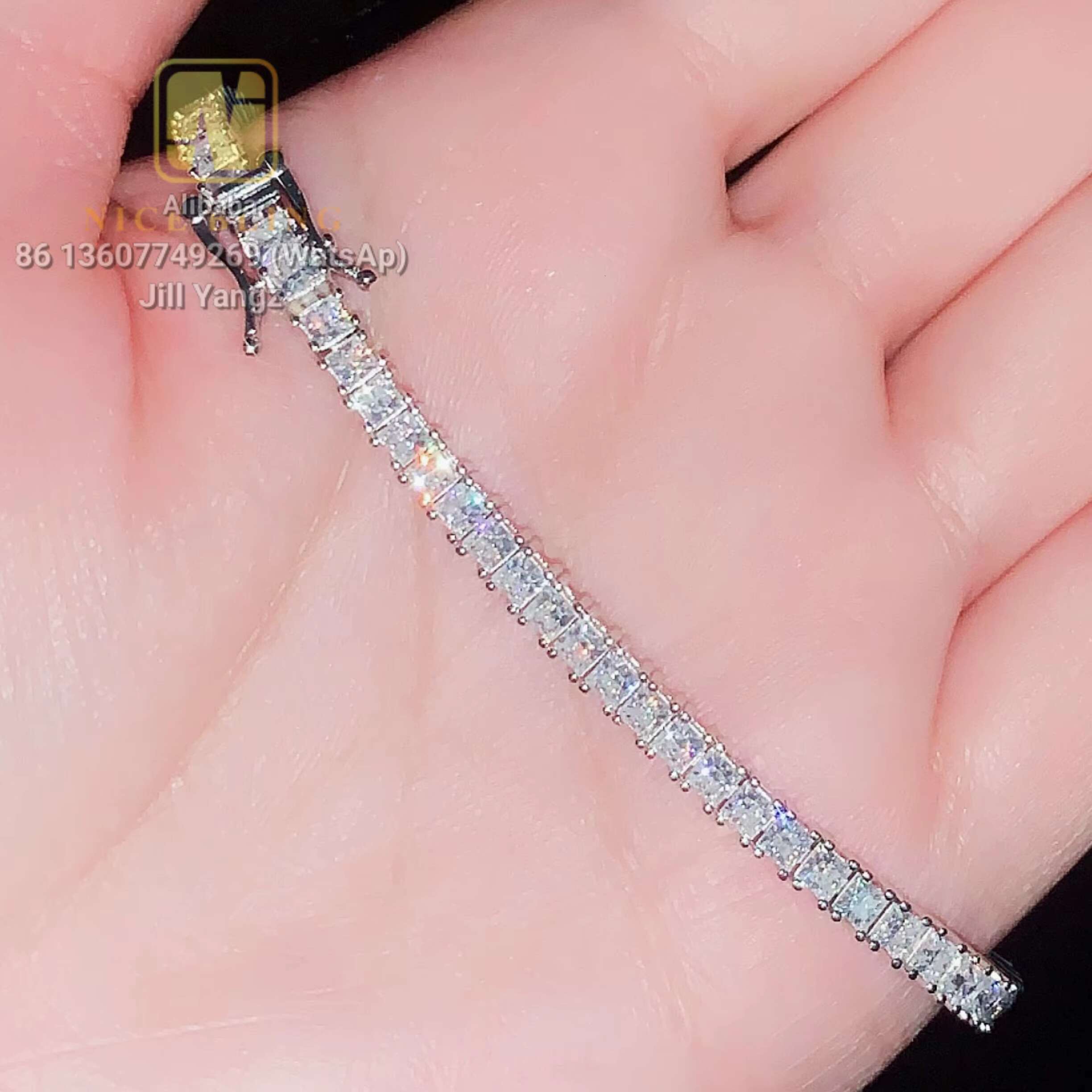 Fancy Cut Diamonds Square Princess 2.5mm Tennis Chain 9mm Baguette Tennis Bracelet 925 Moissanite Tennis Necklace for Girl