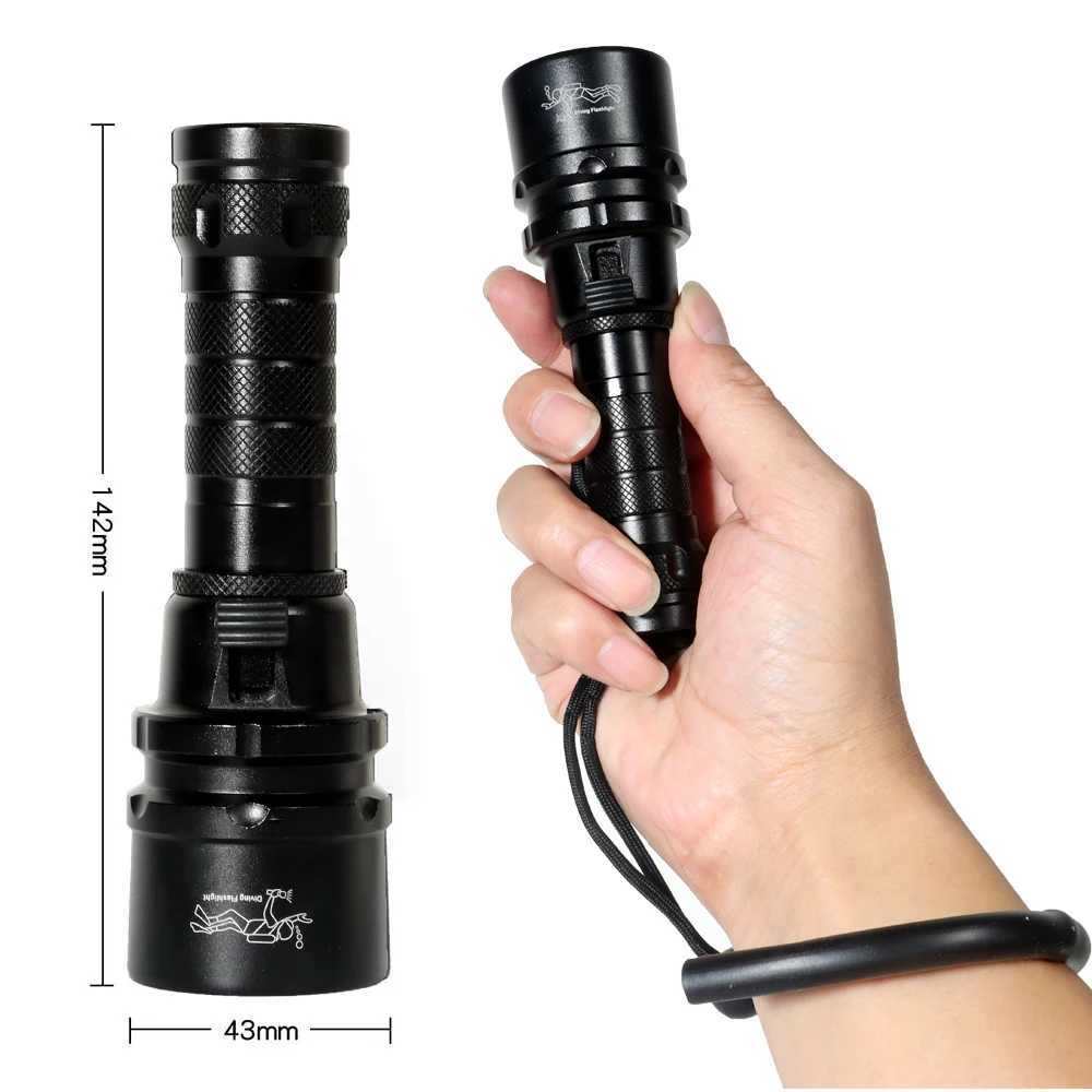 High Power Diving Flashlight IP68 Highest Waterproof Rating Professional Diving Light Powered by 18650 Battery With Hand RopeW251106