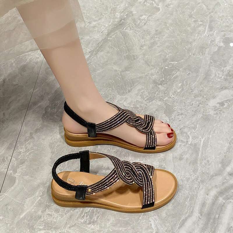 2025 Summer New Thick Bottom Sandals for Women, Fashion and Casual Roman Shoes for Women, Solid Color Crystal Sandals
