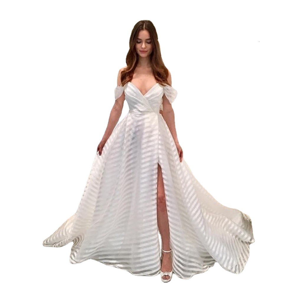 2025 Summer New Womens Dress Perspective Sexy Tail Pure White Deep v Dress