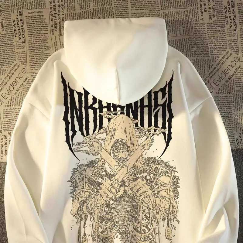 American Street Trend Skeleton Soldier Element Printed Casual Loose Hoodie Large Mens Versatile Sweatshirt W251106