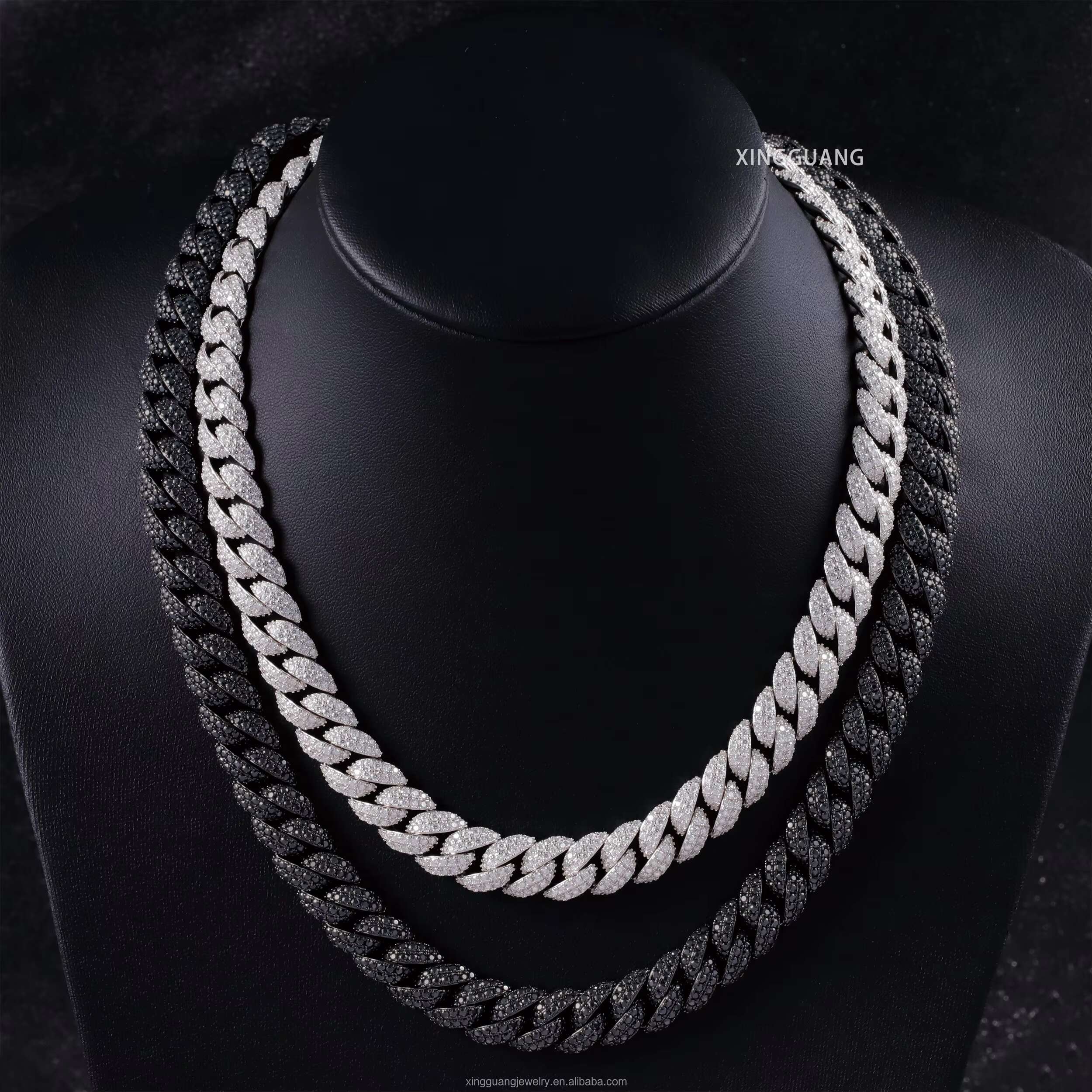 Pass Diamond Tester 13mm Black Gold Plated Hip Hop Cuban Link Chains 925 Silver Full Iced Out Black Moissanite Chains Necklace