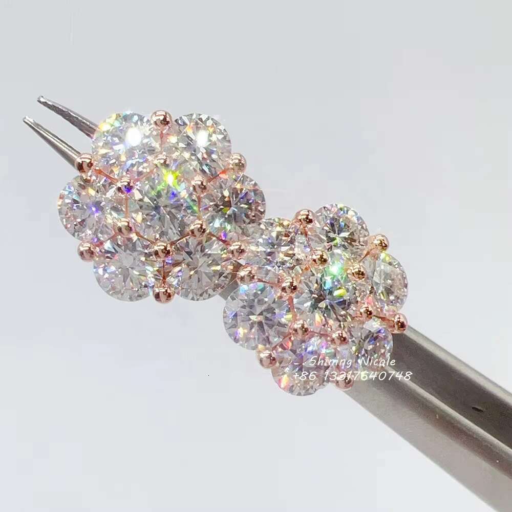 Hot Sale Hip Hop Jewelry Gra Certificate Flower Earring 925 Sterling Silver Moissanite Stud Earrings