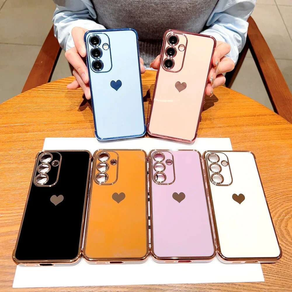 Plating TPU Case For Samsung Galaxy S25 S24 S23 S22 S21 Ultra Plus FE S24FE A55 A15 A35 A16 A54 A53 A52 A14 5G Love Heart Covers