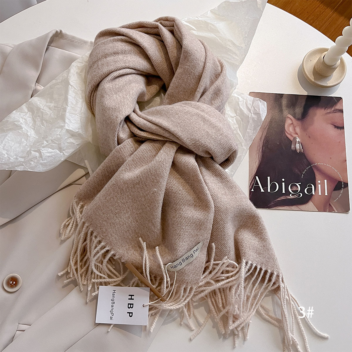 K319 Cross-border solid color tassel imitation cashmere scarf autumn and winter thick new style fashionable versatile couple blue warm neck scarf