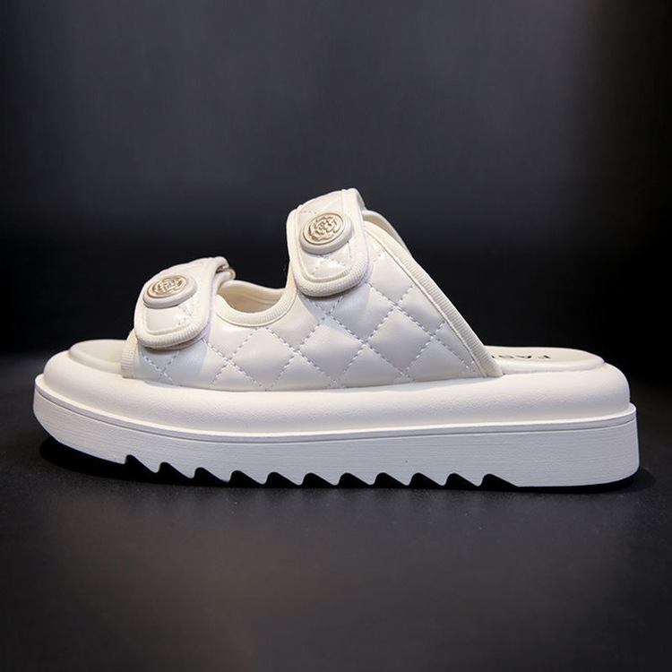 Women 2025 summer new small fragrant wind fish mouth half slippers to wear muffin thick-soled elevation sandals z250708N4U7