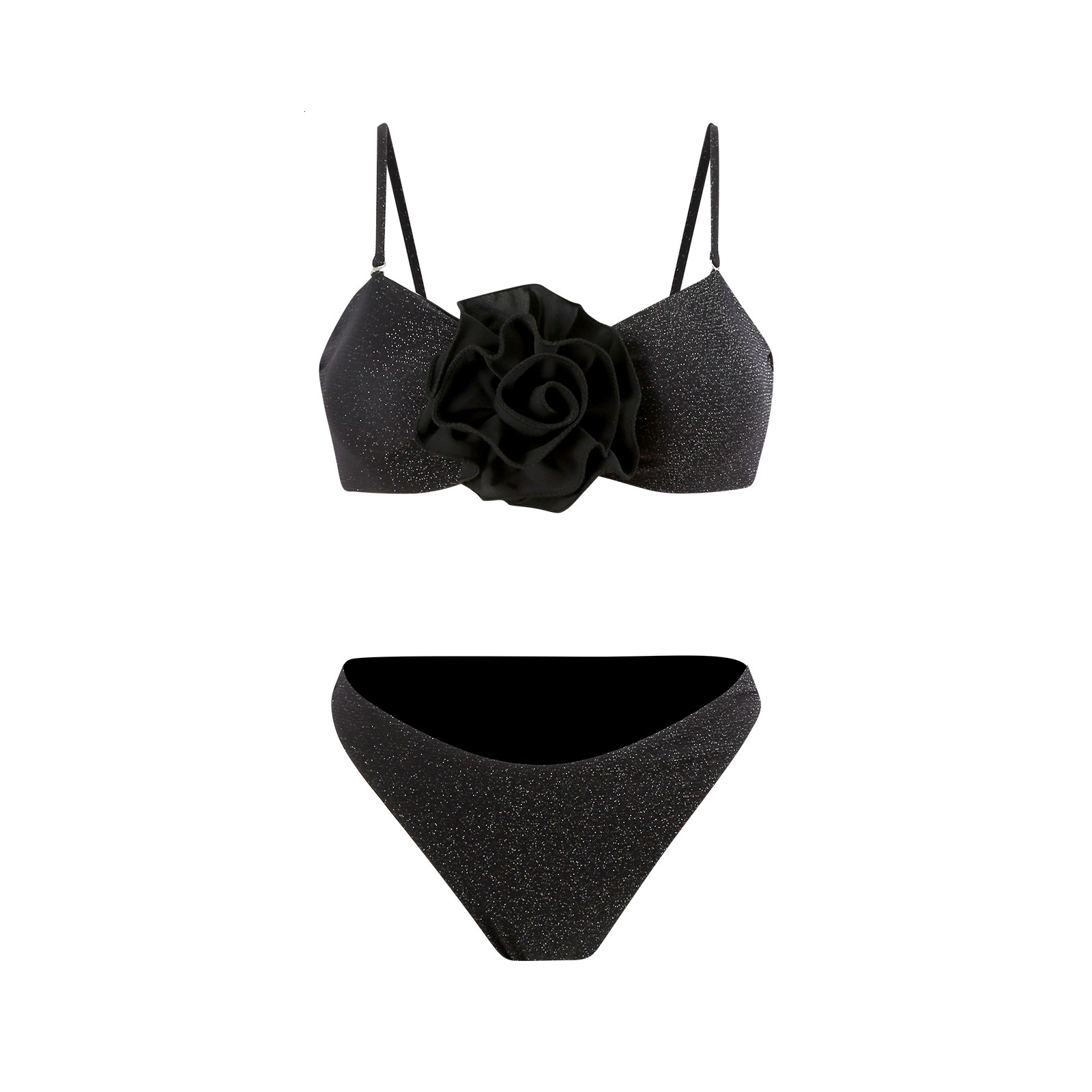 New women's three piece set solid color three-dimensional flower swimsuit