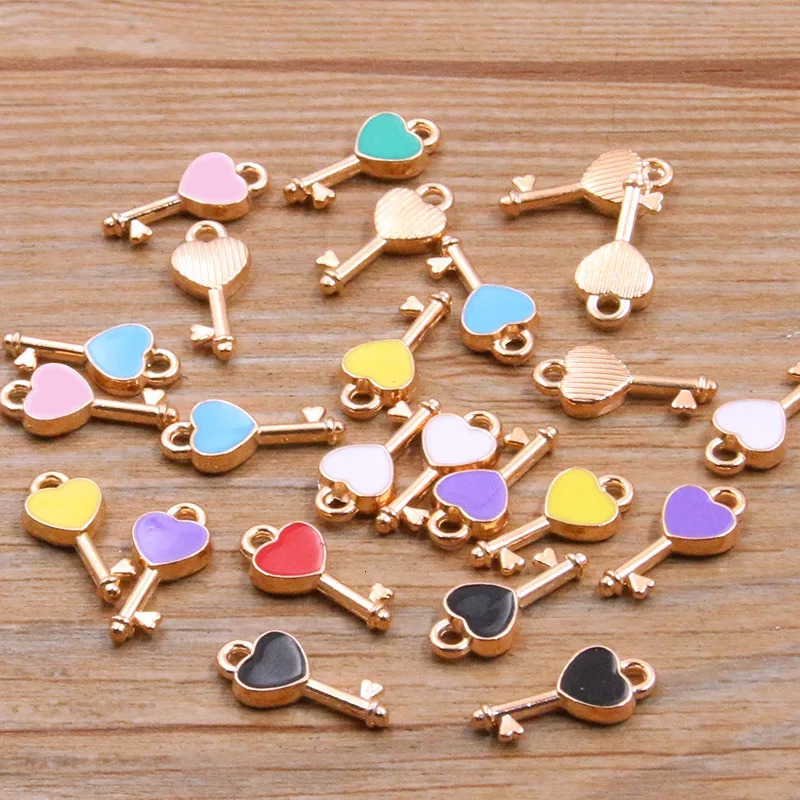 30 pieces of 8color 7x16MM alloy metal drip oil colored lock key charm careful pendant for DIY bracelet necklace jewelry making 250325