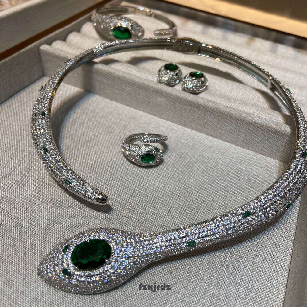 Treasure Series Snake Shape Necklace Italian High Carbon New High-end Full Zircon Cross-border Hot-selling Fashion Heavy Craft Jewelry Set