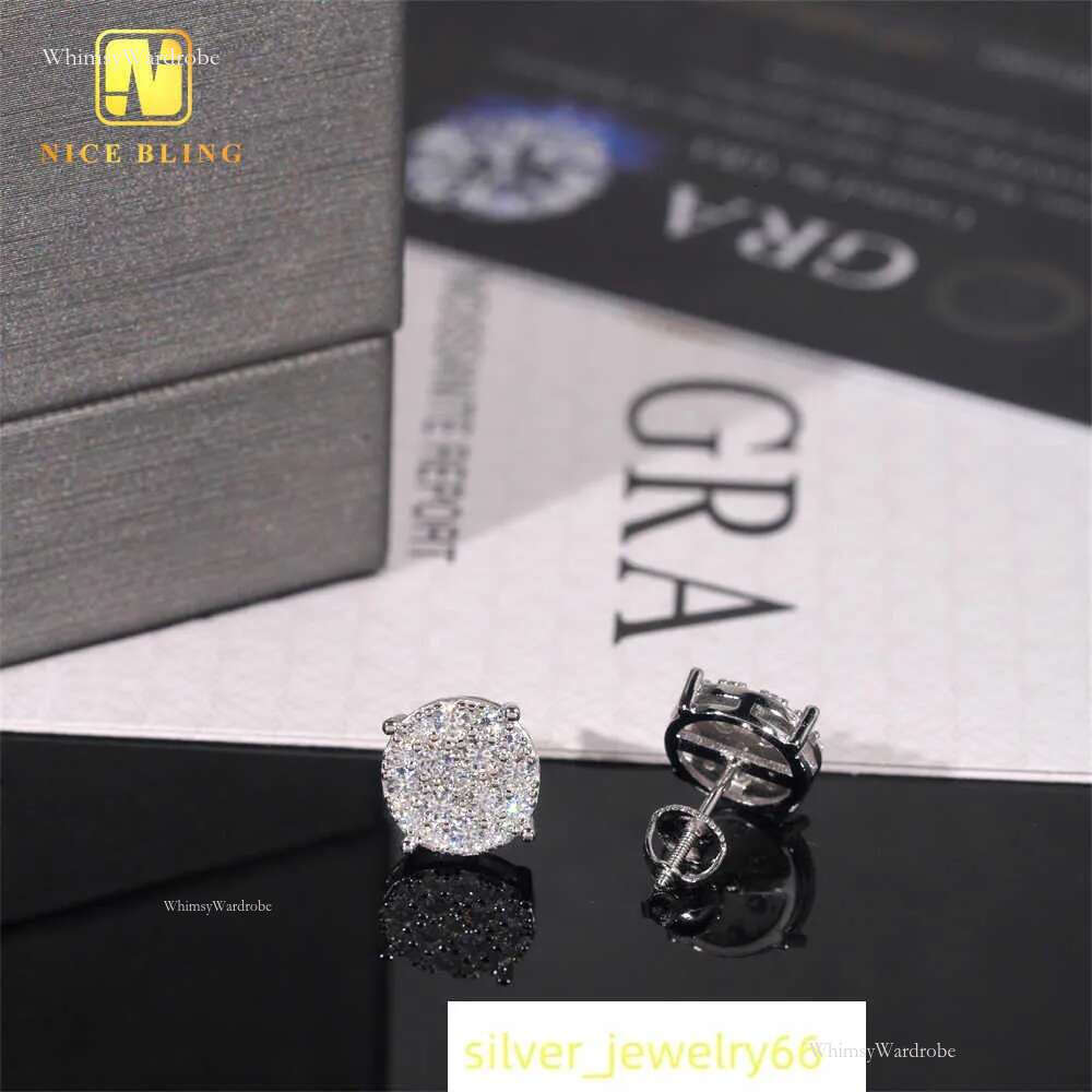 Men Style Stocks Pass Dia Tester GRA Certified Iced Out Sier Jewelry VVS Moissanite Stud Earrings