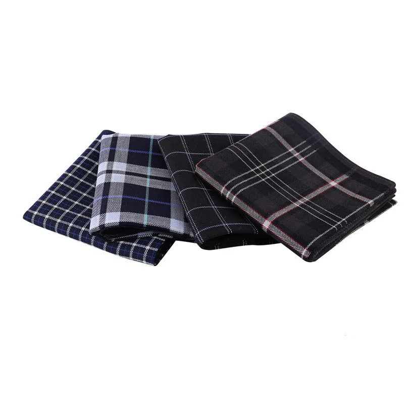 3Pcs 43x43cm 100% Cotton Black Gray British Style Striped Checkered Men Pocket Wedding Party Business Handkerchiefs 250403