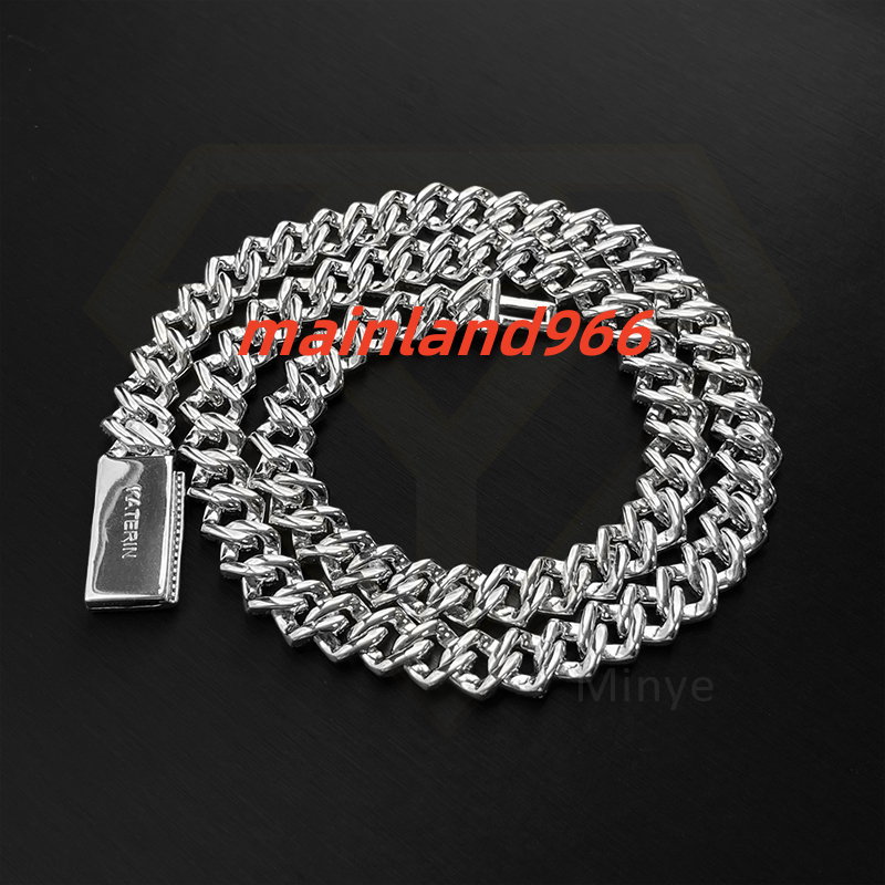 S925 Sterling Silver 18K White Gold Plating Moissanite Cuban Chain Necklace 10mm 2rows 20 Inch Moissanite Cuban Link Chain
