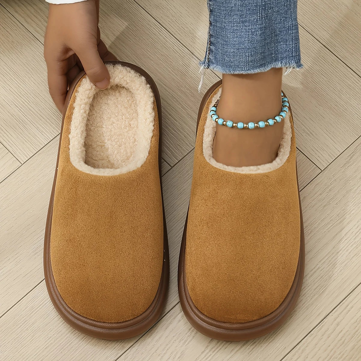 Unisex slipon home shoes indoor and outdoor winter antislip TPR sole soft warm slippers ideal gift for couples 251105