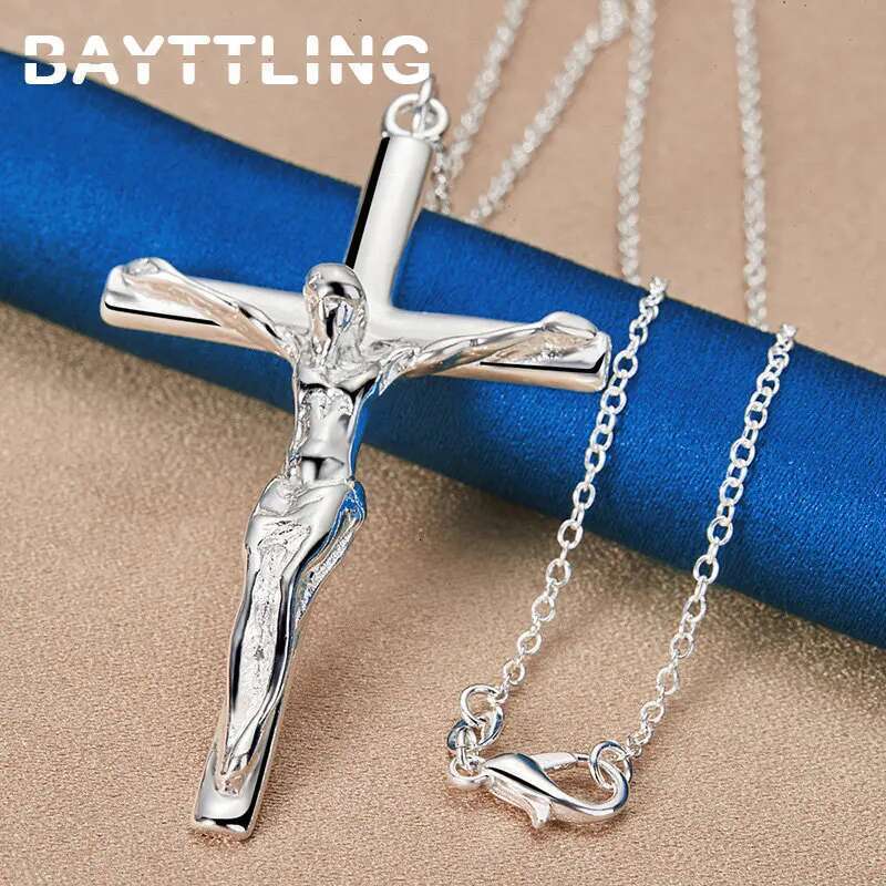 Sterg Sier 16-30 Inches Fine Cross Necklace For Women Men Charm Wedding Temperament Jewelry Gifts Party