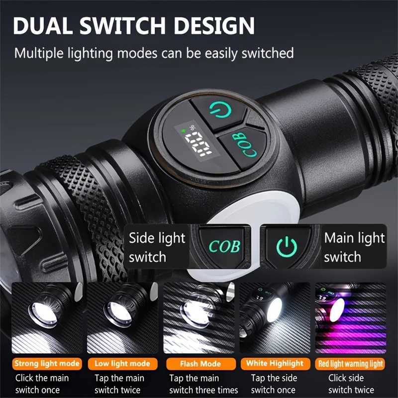 High Strong Power LED Flashlights USB Rechargeable Magnetic Tactical Torch With COB Side Light Camping Fishing Zoom LanternW251106