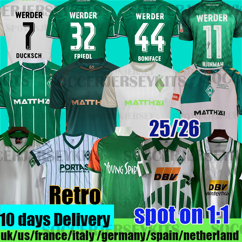 3xl 4XL Werder Bremen Jerseys 25 26 football shirts men kids shirt retro 2001 jerseys 1994 95 Bremen retro green jerseys 96 97 Trikot FRIEDL SCHMID STAGE MBANGULA