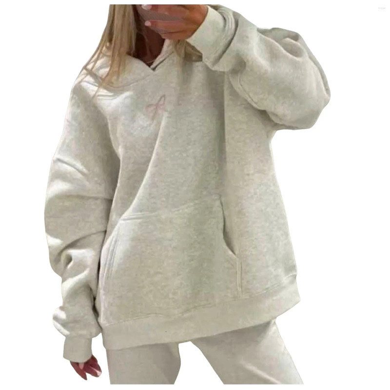 Womens Hoodies Fashion Pink Bowknot Print Sweatshirts Spring Casual Long Sleeve Drawstring Oversized Fall Top