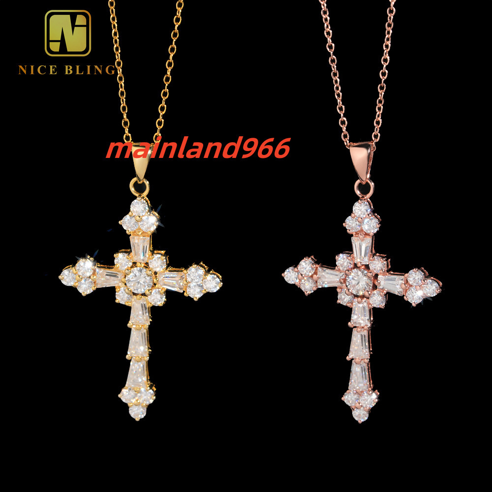 Pass Tester Classic Iced Out Hip Hop Style Link Chain 925 Silver VVS Moissanite Diamond Women Jewelry Cross Pendant Necklace