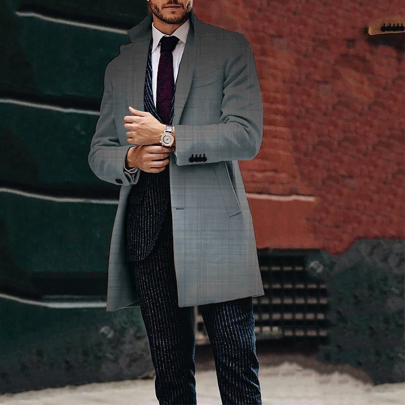 Autumn and winter new mens casual printed woolen medium long coat mens woolen coat