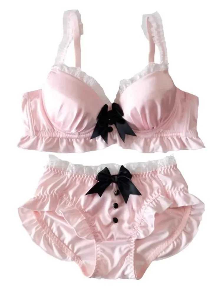 YUQI Kaii Japanese Lolita Lingerie Set - Cute Bow Bra Cover Panties for Small Chest Pure Sexy Teen Girl Charm XS-S Cup BraXJ251106