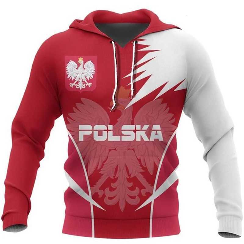 Polish Flag Emblem 3D Harajuku Printed Retro Fashion Mens And Womens Sports Outdoor Leisure Daily Loose Comfortable Hoodie W251106