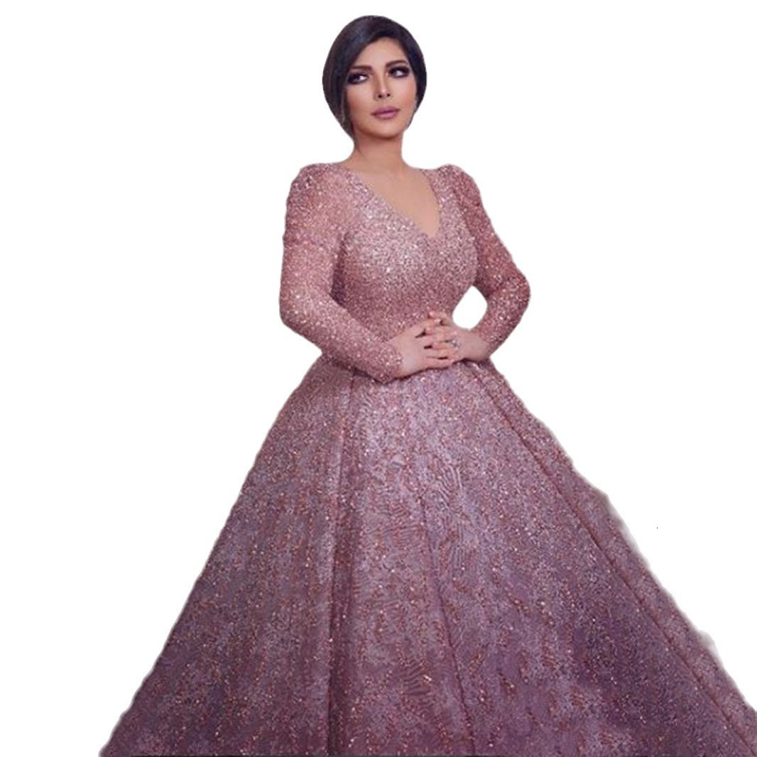 2025 Autumn and Winter New Womens Long Skirt Long Sleeved V-neck Gold Sprinkled Dress Lotus Root Powder Slim Fit Dress