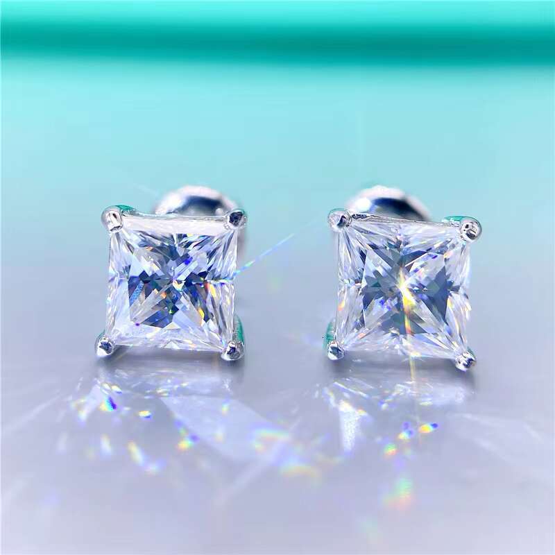 Custom Big Gemstone High Quality Silver Jewelry 925 Elegant Moissanite Earring Princess Cut 2022 Earrings