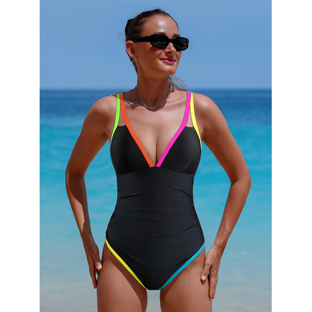 New minimalist solid color bikini swimsuit, women's suspender one-piece tight and sexy backless swimsuit