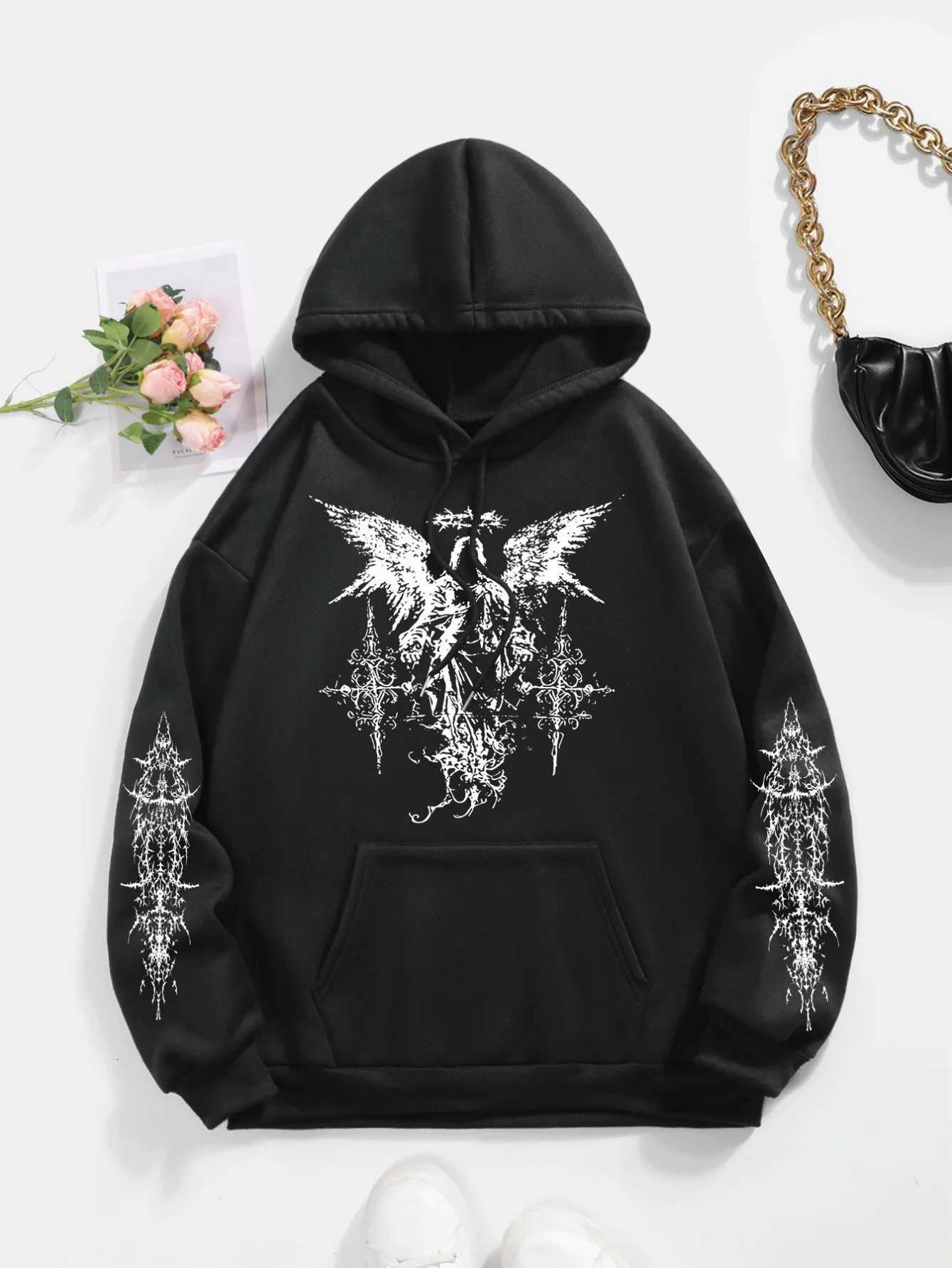 High Street Millennium Bug Gothic Hiphop Street Cool Retro Men Women Hooded Sweatshirt Autumn Winter Daily Loose Warm Sportswear W251106